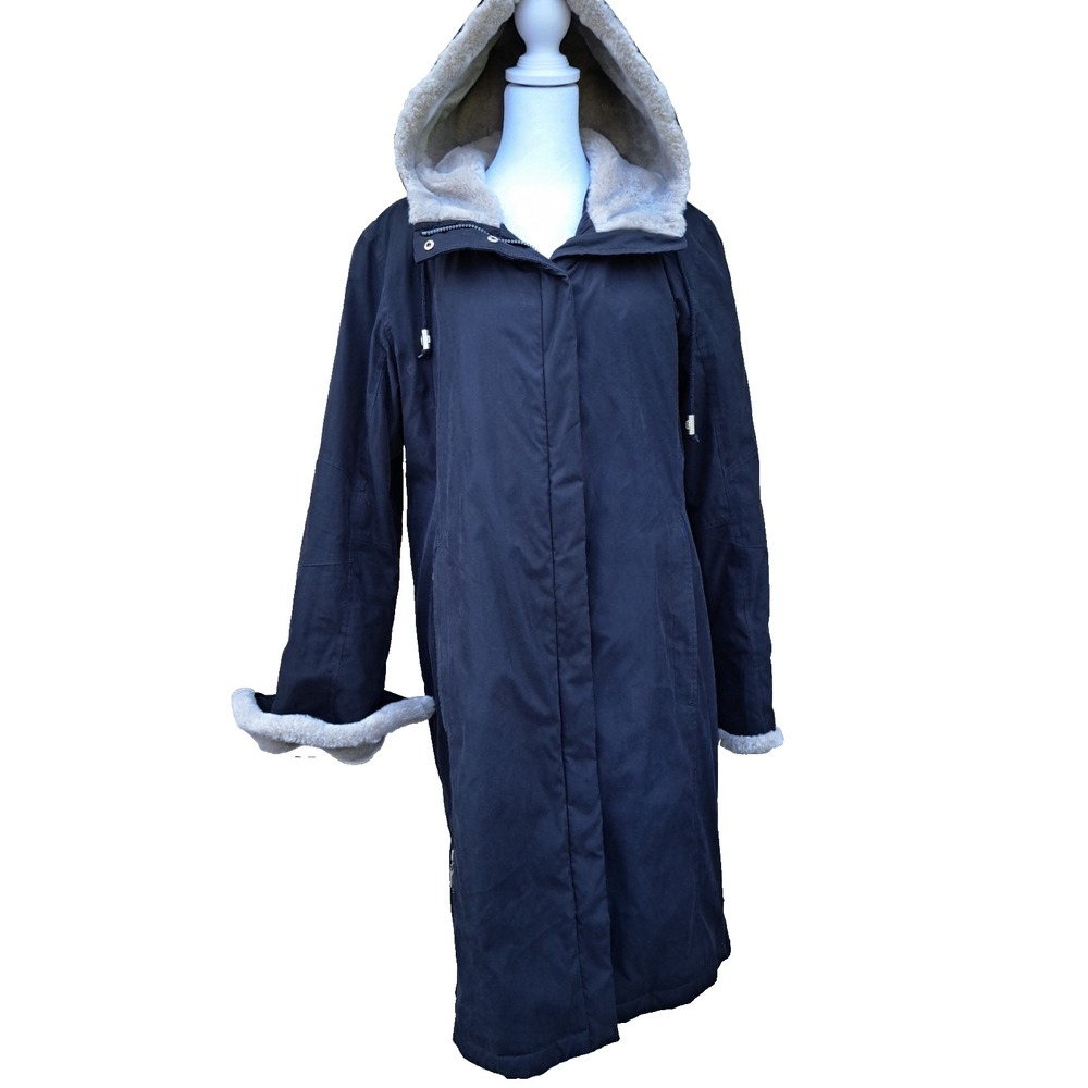 Donatella Women's Black Front Zipper Hood Winter Long Coat Size Medium